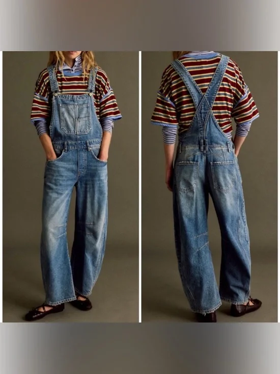 NWOT Free People We The Free Good Luck Barrel Overalls Ultra Light Beam - SMALL - Picture 6 of 11